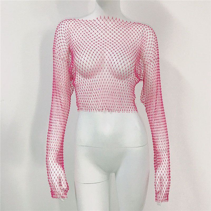 Women's Mesh Rhinestone Fishnet Top Fishnet - Jointcorp