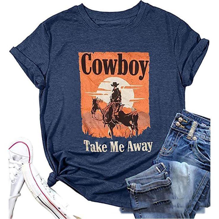European And American Western Printed Short Sleeve Women's Summer T-shirt
