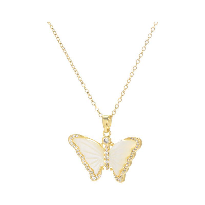 Natural Shell Butterfly Micro-inlaid Full Diamond Necklace - Jointcorp