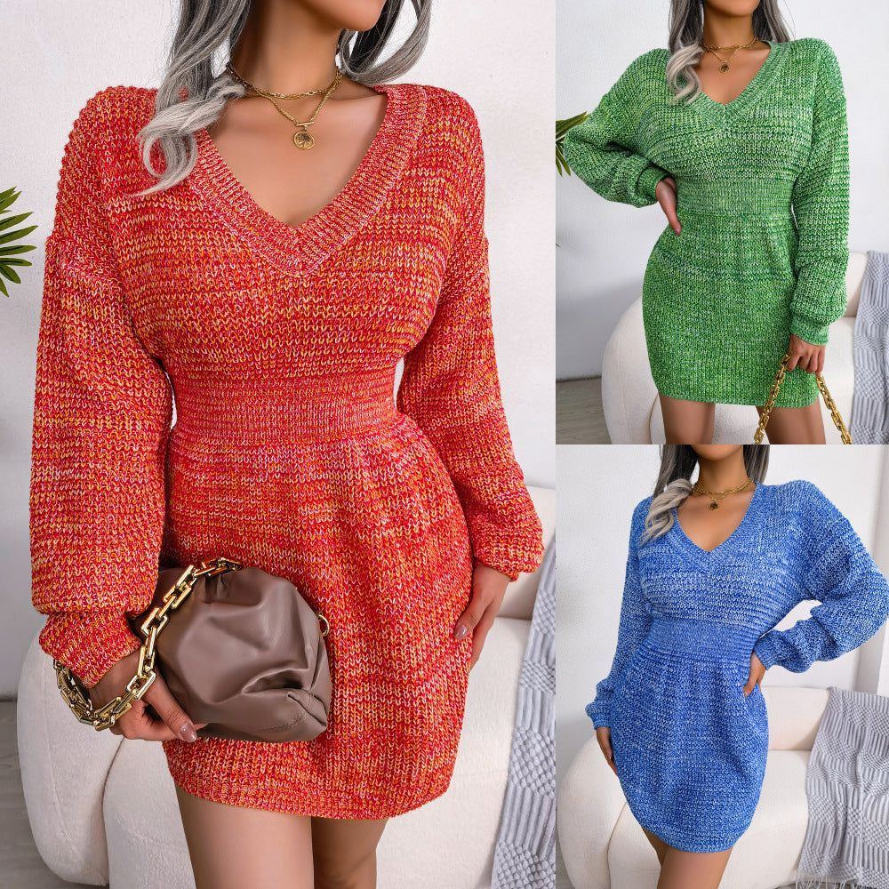 European And American Color Lantern Sleeve Waist Woolen Skirt - Jointcorp