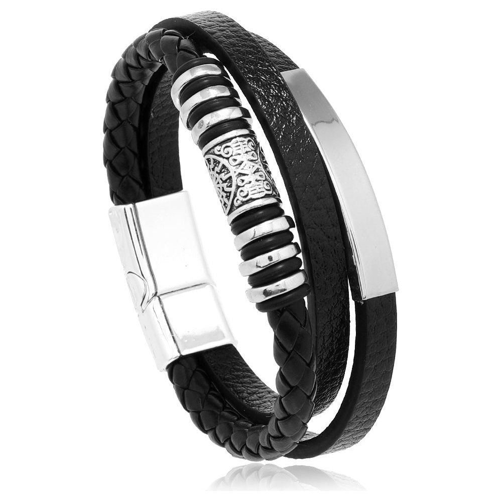 Men's Leather Multi-layer Woven Magnetic Buckle Bracelet - Jointcorp