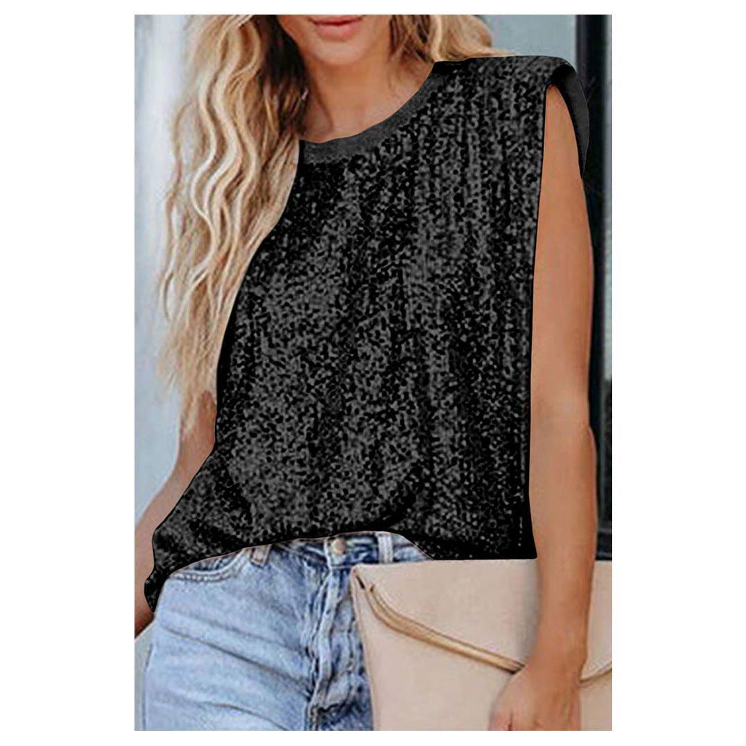 Sequined Sleeveless Top Bottoming Padded Shoulder Women's Vest