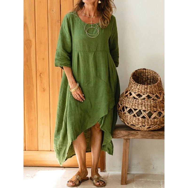 Women Maxi Dress Neck Pocket Summer Loose Casual Baggy Robe Female Retro Long Dresses - Jointcorp