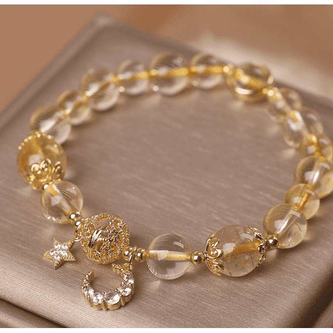 Natural Citrine Gold Gem Quartz Bracelet Women's Light Luxury Star Moon Crystal Accessories - Jointcorp
