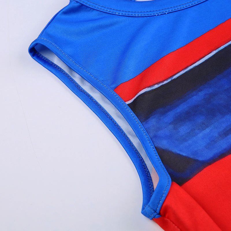 Street Cool Motorcycle Hot Girl Style Irregular Color Matching Printing Slim Fit Sleeveless Vest - Jointcorp