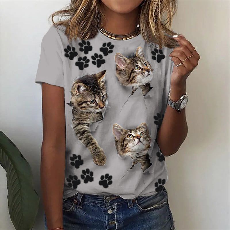Animal Print Short Sleeve Round Neck T-shirt - Jointcorp