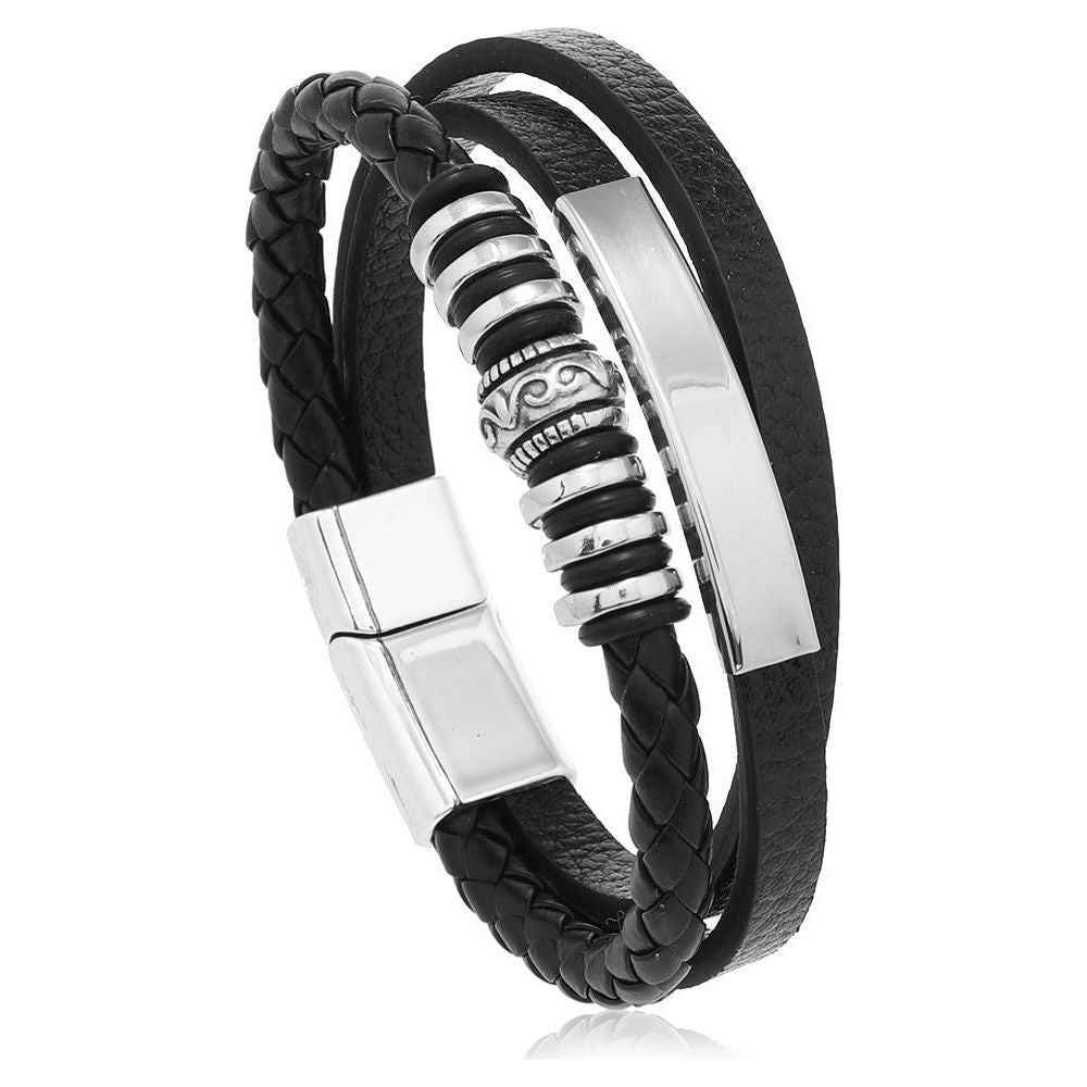Men's Leather Multi-layer Woven Magnetic Buckle Bracelet - Jointcorp