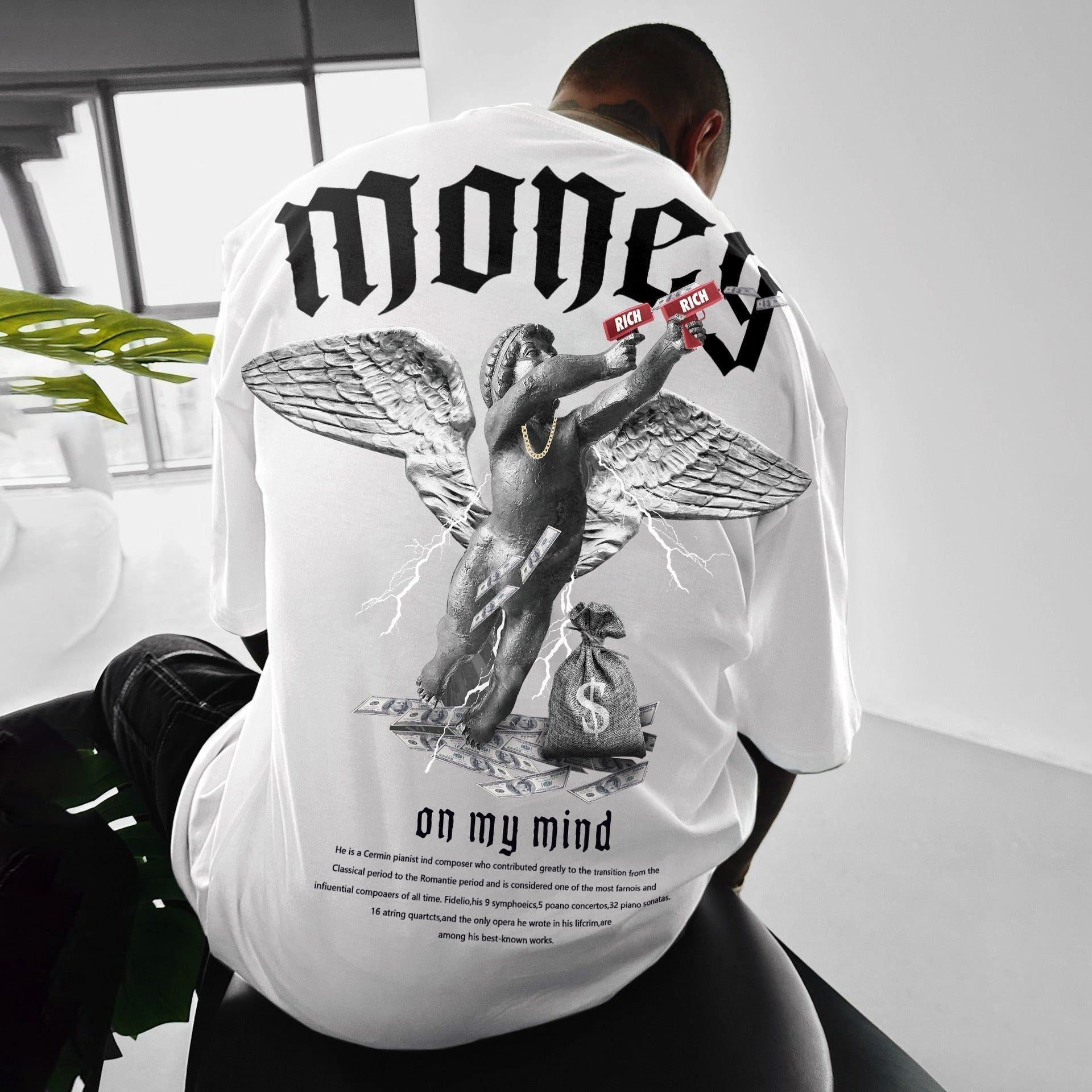 Men's Loose Money Angel Print Short Sleeve Round Neck Short Sleeve - Jointcorp