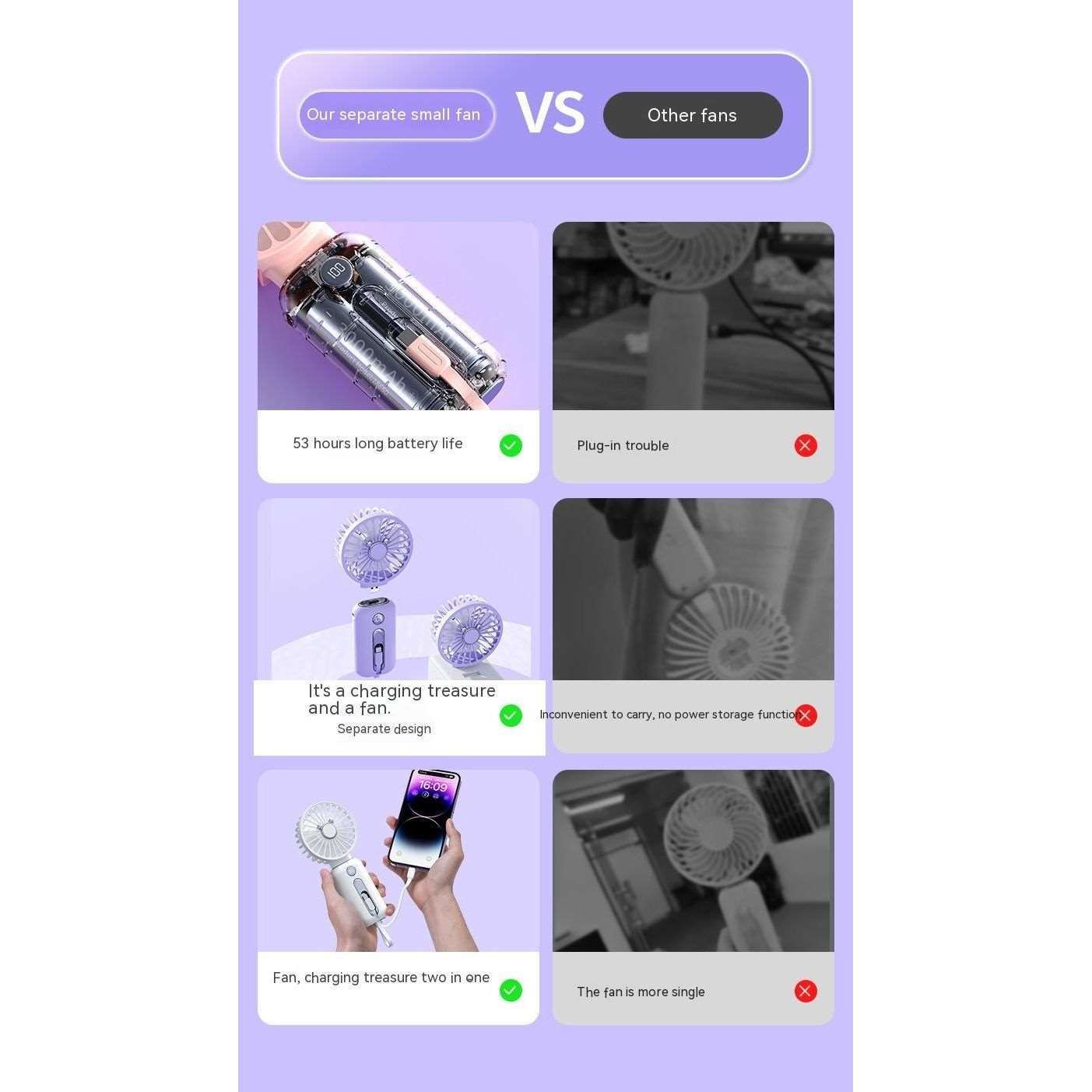 2-in-1 Handheld Fan Fast Charging Power Supply Portable Handheld Small Fan Desktop Silent Mini Fan For Home