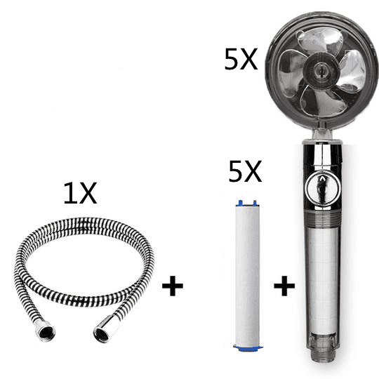 Propeller Driven Shower Head With Stop Button And Cotton Filter Turbocharged High Pressure Handheld Shower Nozzle
