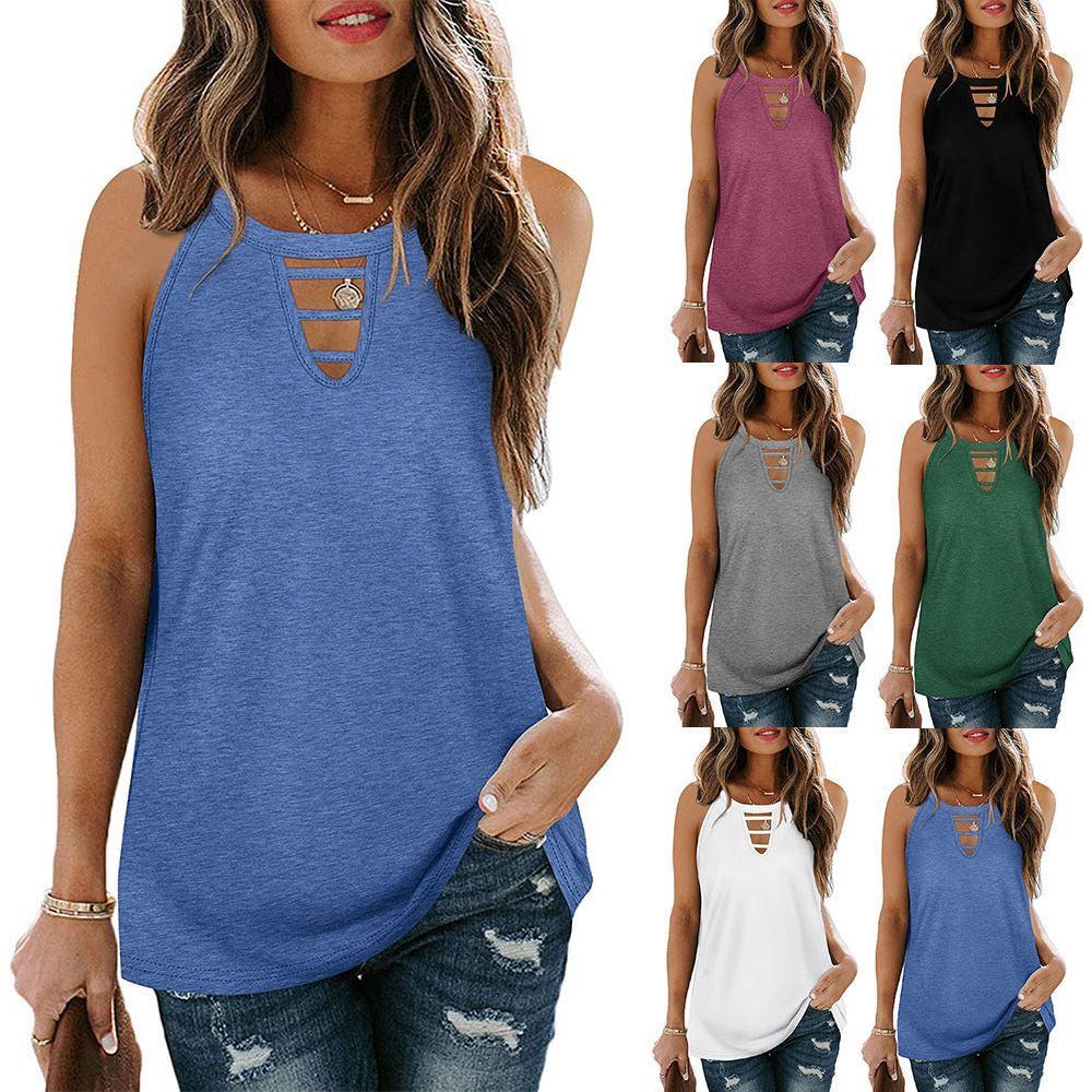 Hollow Sleeveless Casual Vest Tshirt Women