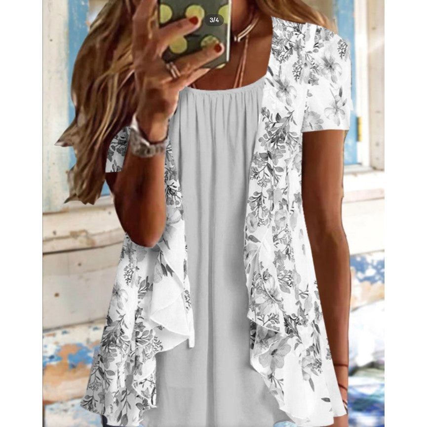 Round Neck Floral Casual Style Tunic Top