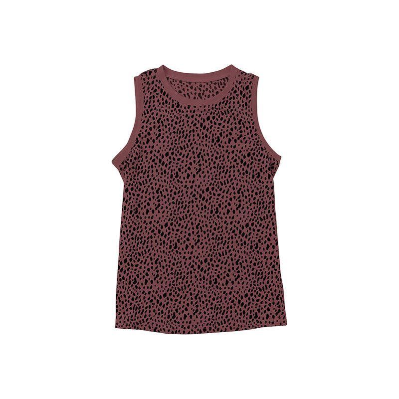 Leopard Print Round Neck Sleeveless Vest For Women