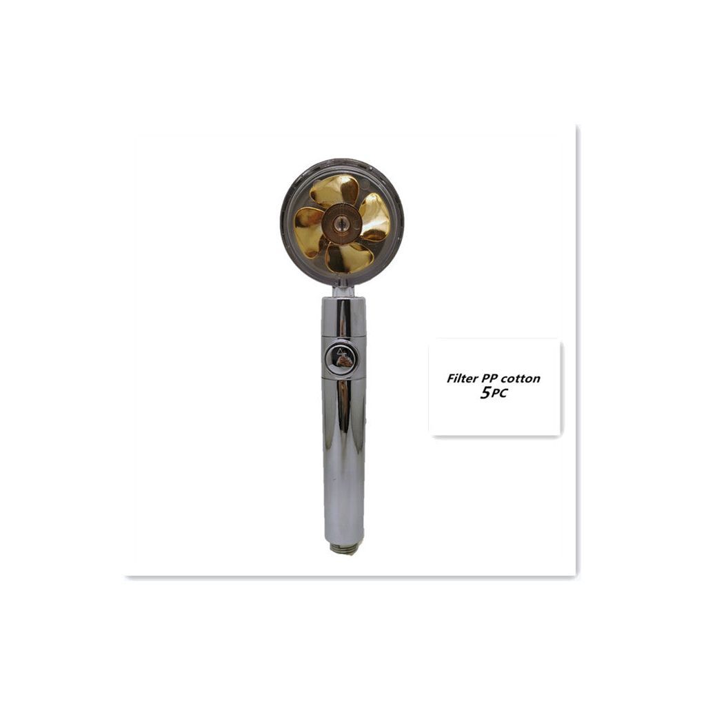 Propeller Driven Shower Head With Stop Button And Cotton Filter Turbocharged High Pressure Handheld Shower Nozzle