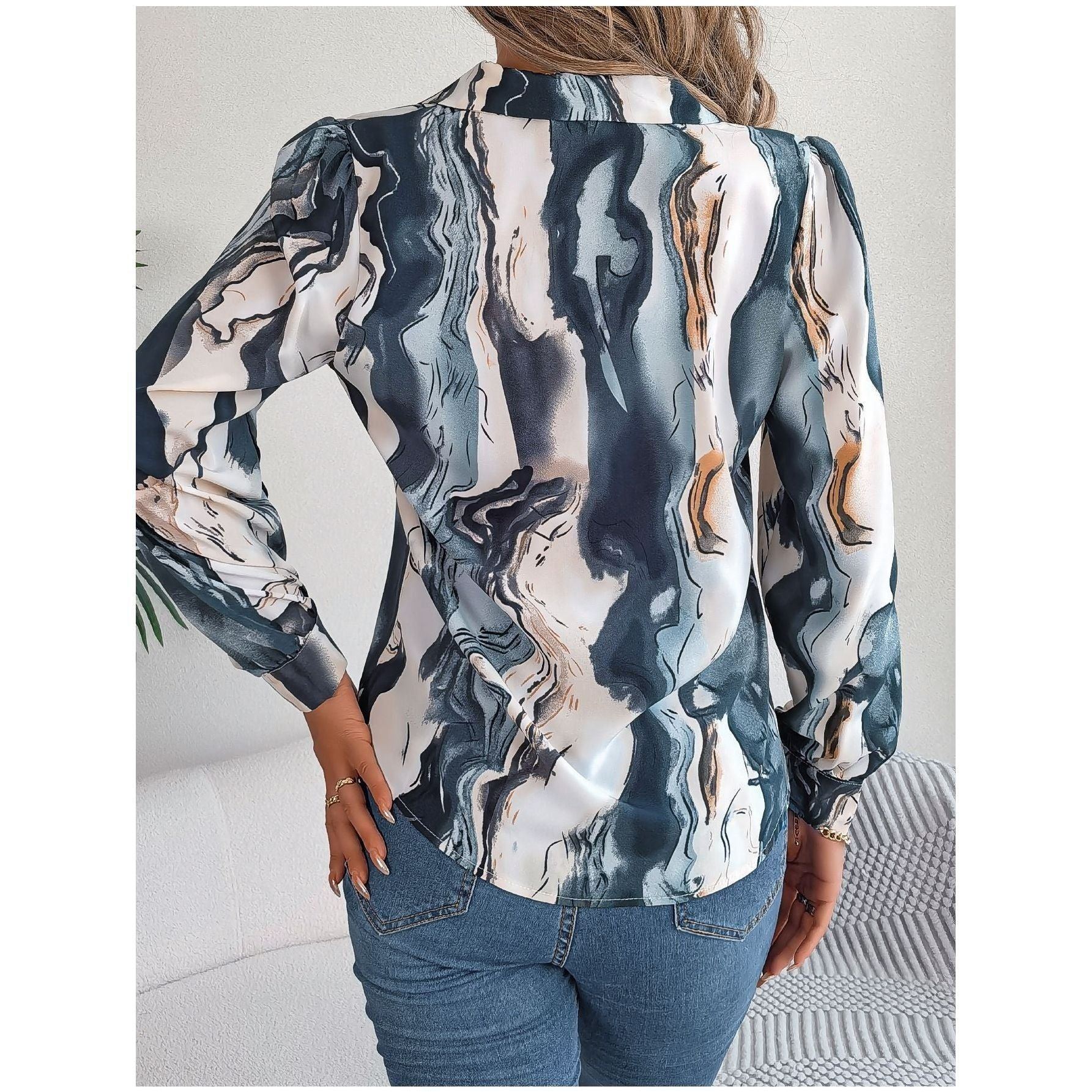 Casual Contrast Color Striped Shirt Suit Collar Long Sleeve Shirt