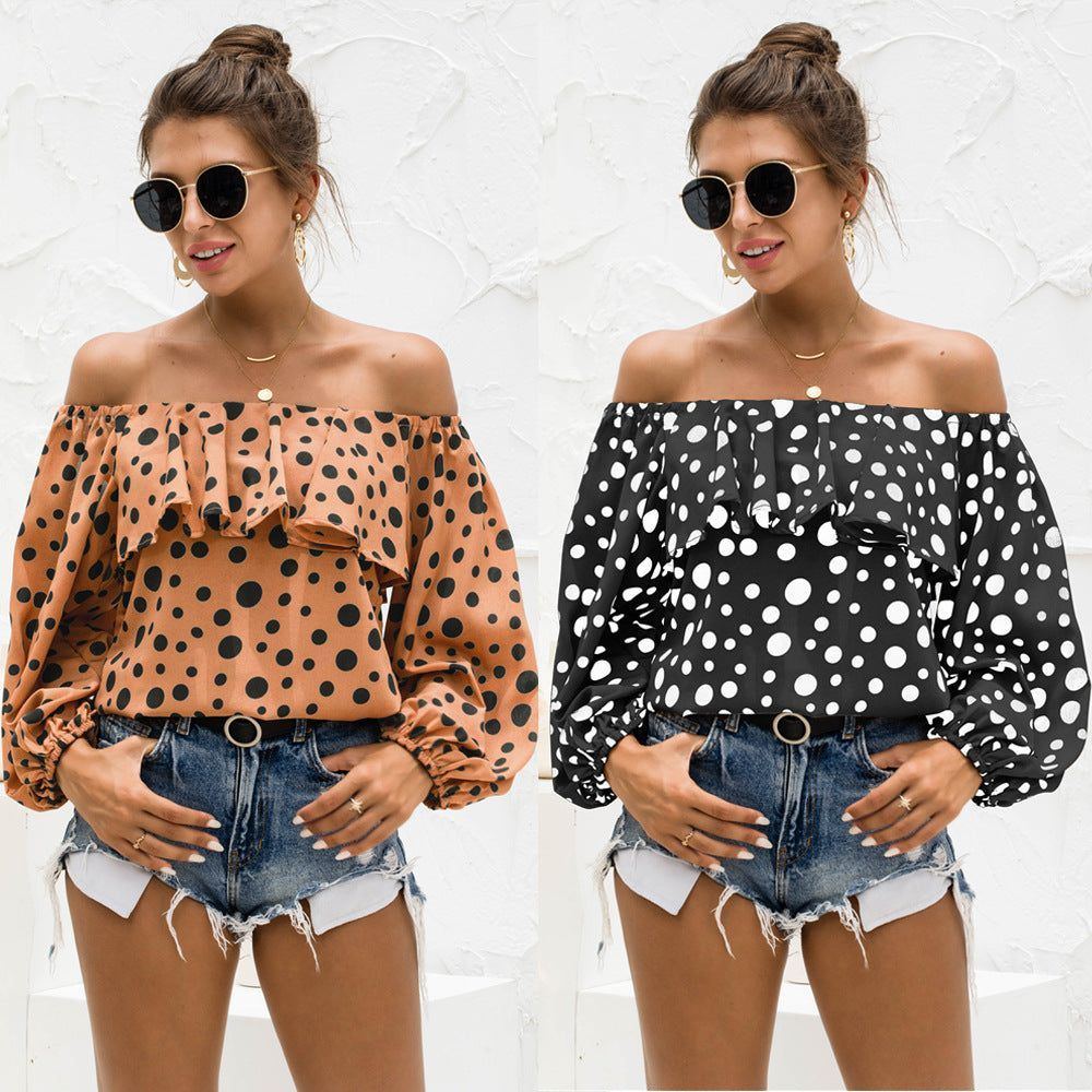 Women's Off-shoulder Puff Sleeve Dot Top T-shirt - Jointcorp