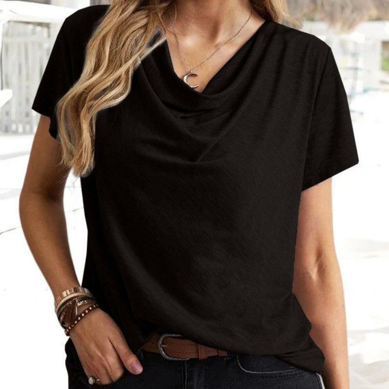 Solid Color Casual Fashion V-neck Short Sleeve T-shirt For Women