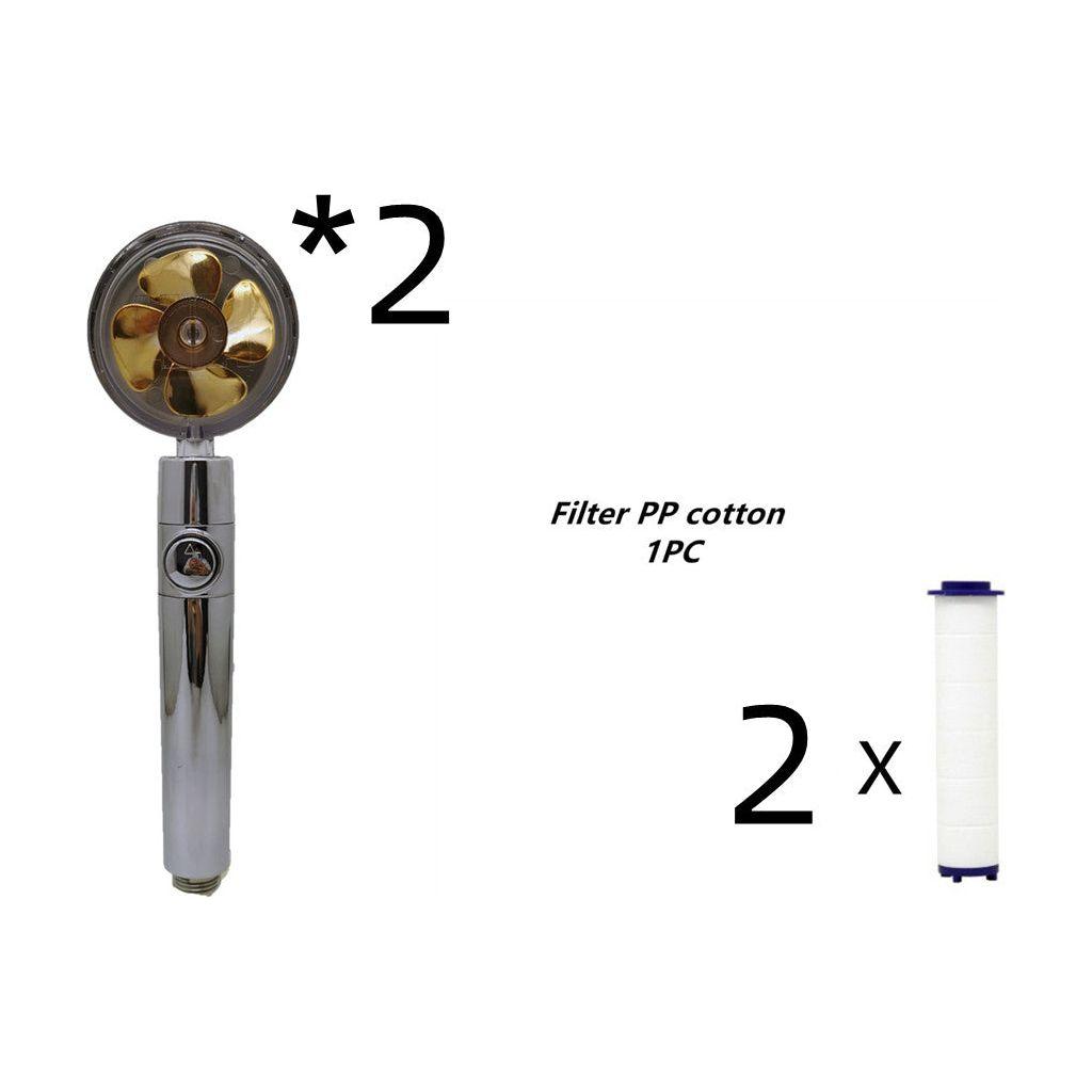 Propeller Driven Shower Head With Stop Button And Cotton Filter Turbocharged High Pressure Handheld Shower Nozzle