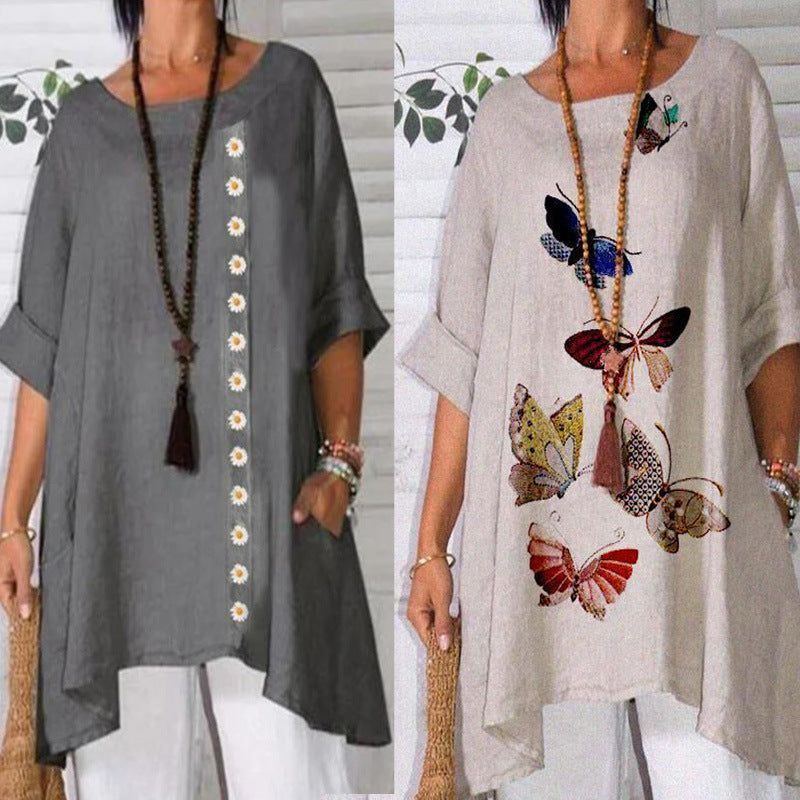 Women's Short Sleeve Round Neck Loose Large Size Printed T-shirt Top - Jointcorp