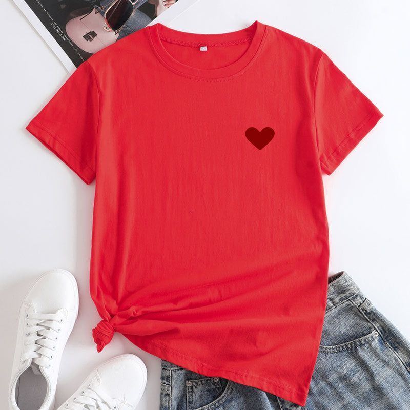 Simple And Comfortable Pure Cotton Love Short Sleeve Women's T-shirt