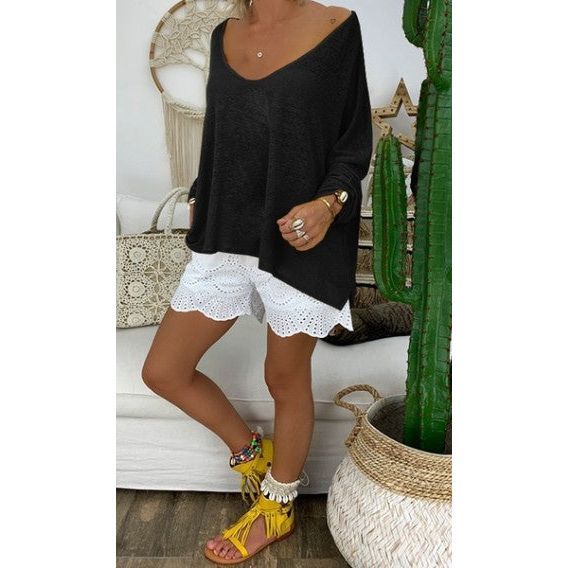 European And American Women's Clothing Solid Color Plus Size Versatile Loose Long Sleeves T-shirt