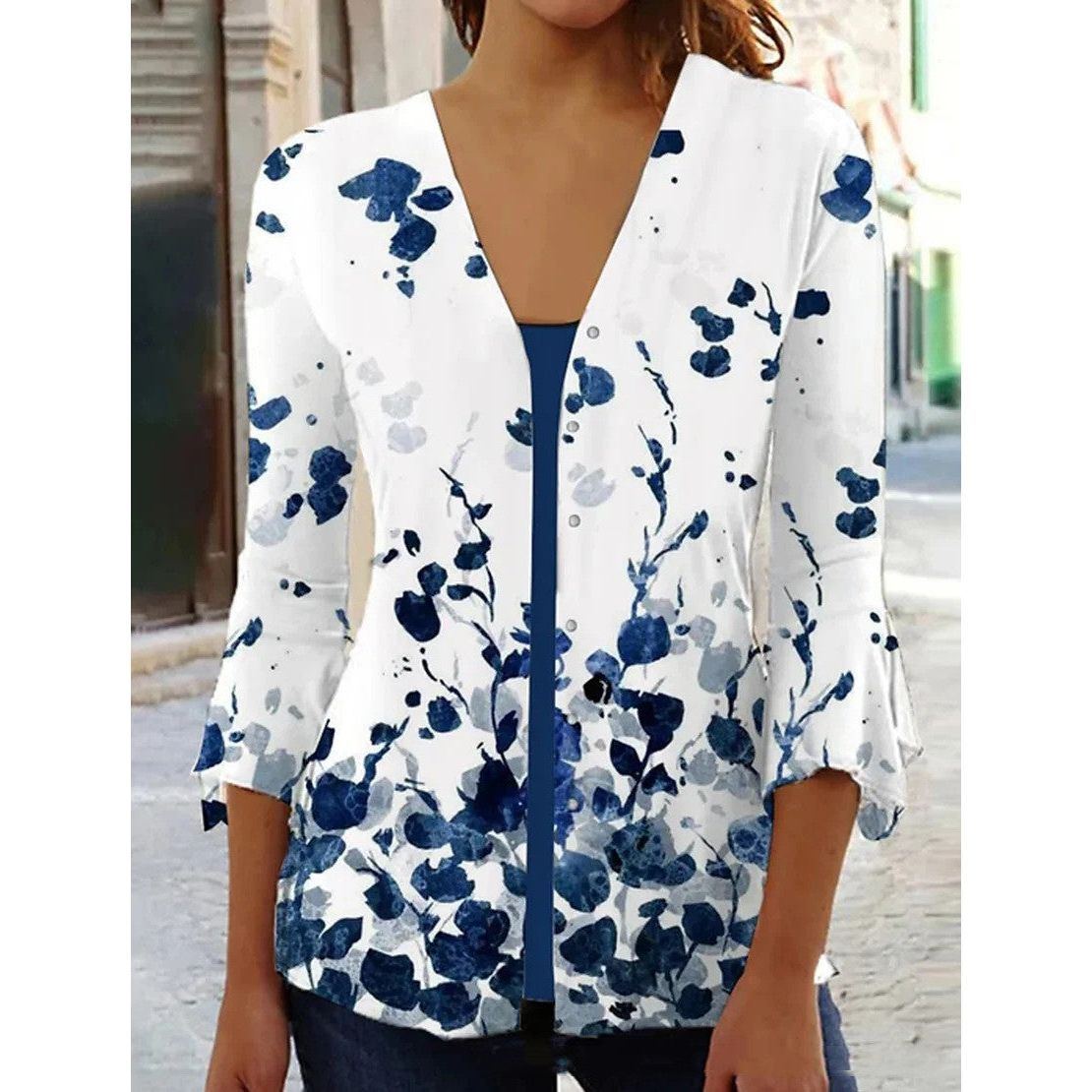 Printed Quarter Sleeved Cardigan Knit