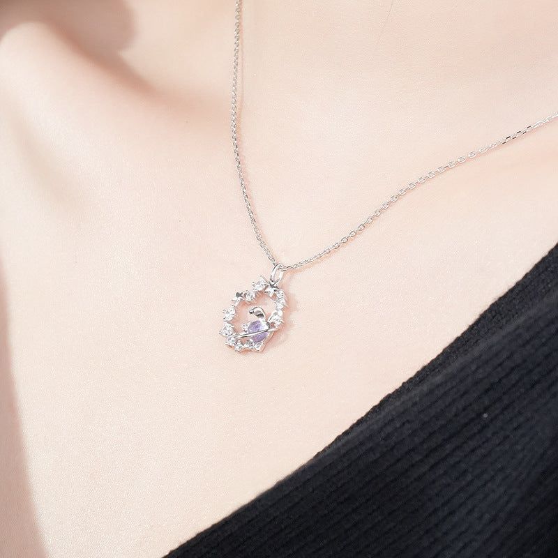 S925 Sterling Silver Cute Rabbit Planet Clavicle Chain Micro-set Zircon - Jointcorp