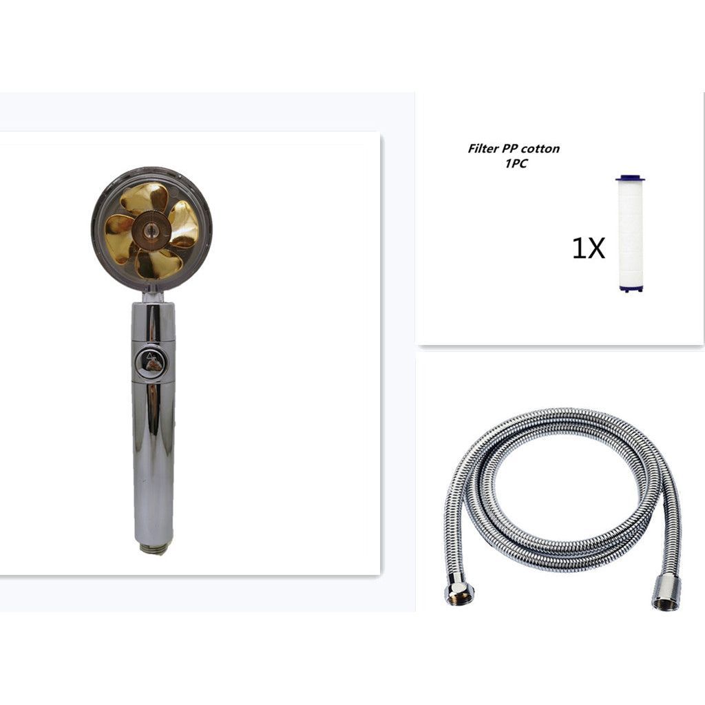 Propeller Driven Shower Head With Stop Button And Cotton Filter Turbocharged High Pressure Handheld Shower Nozzle