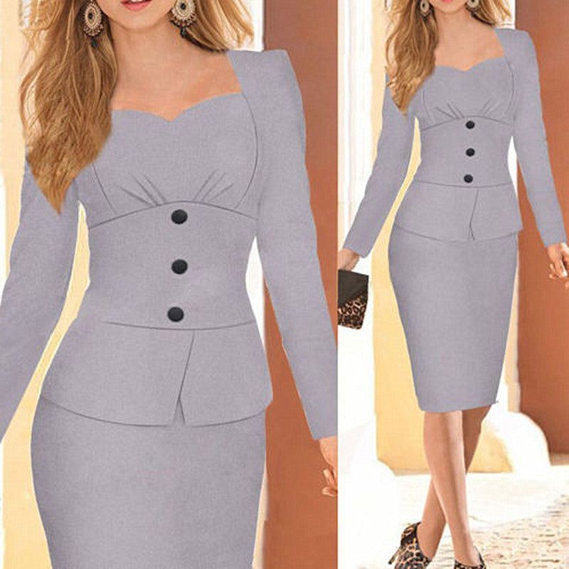 European and American long-sleeved dress square collar front row buckle ruffled fashion - Jointcorp