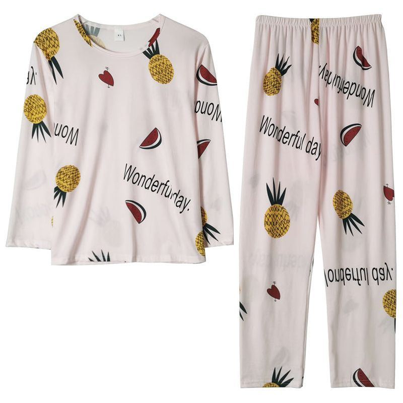 Round neck milk silk women long sleeve pajamas - Jointcorp