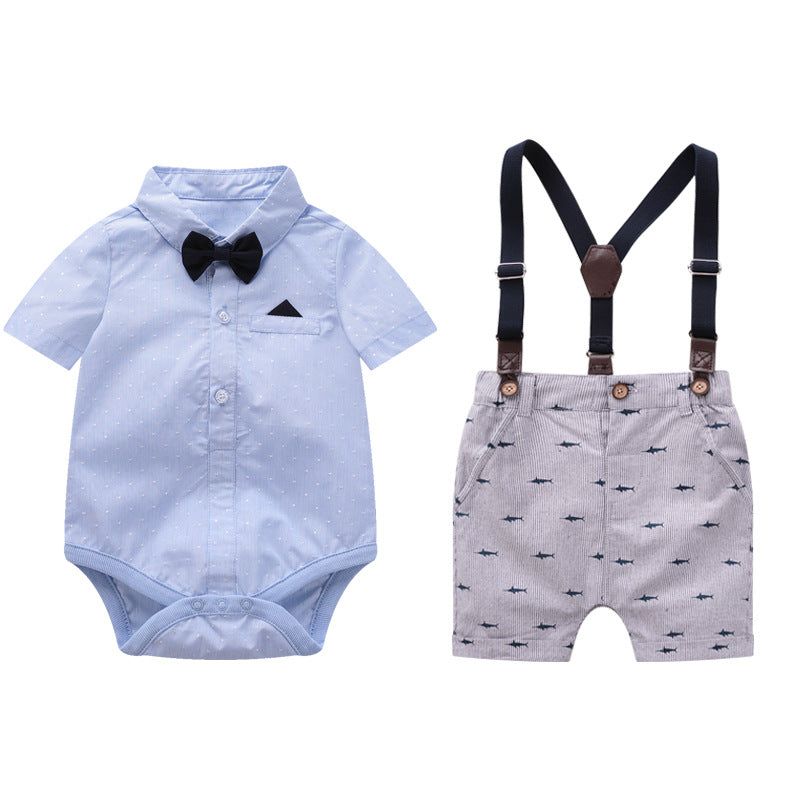 Baby boy short sleeve suit summer baby British overalls
