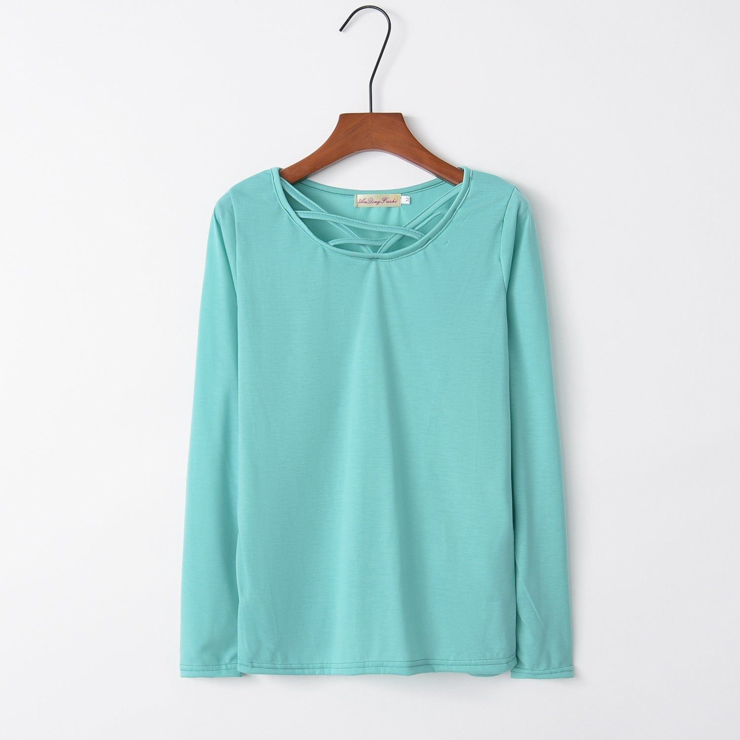 Wish Best-selling New Type Long Sleeve T-shirt Women Solid Color Cross Collar Solid Color Fall Women's Clothing
