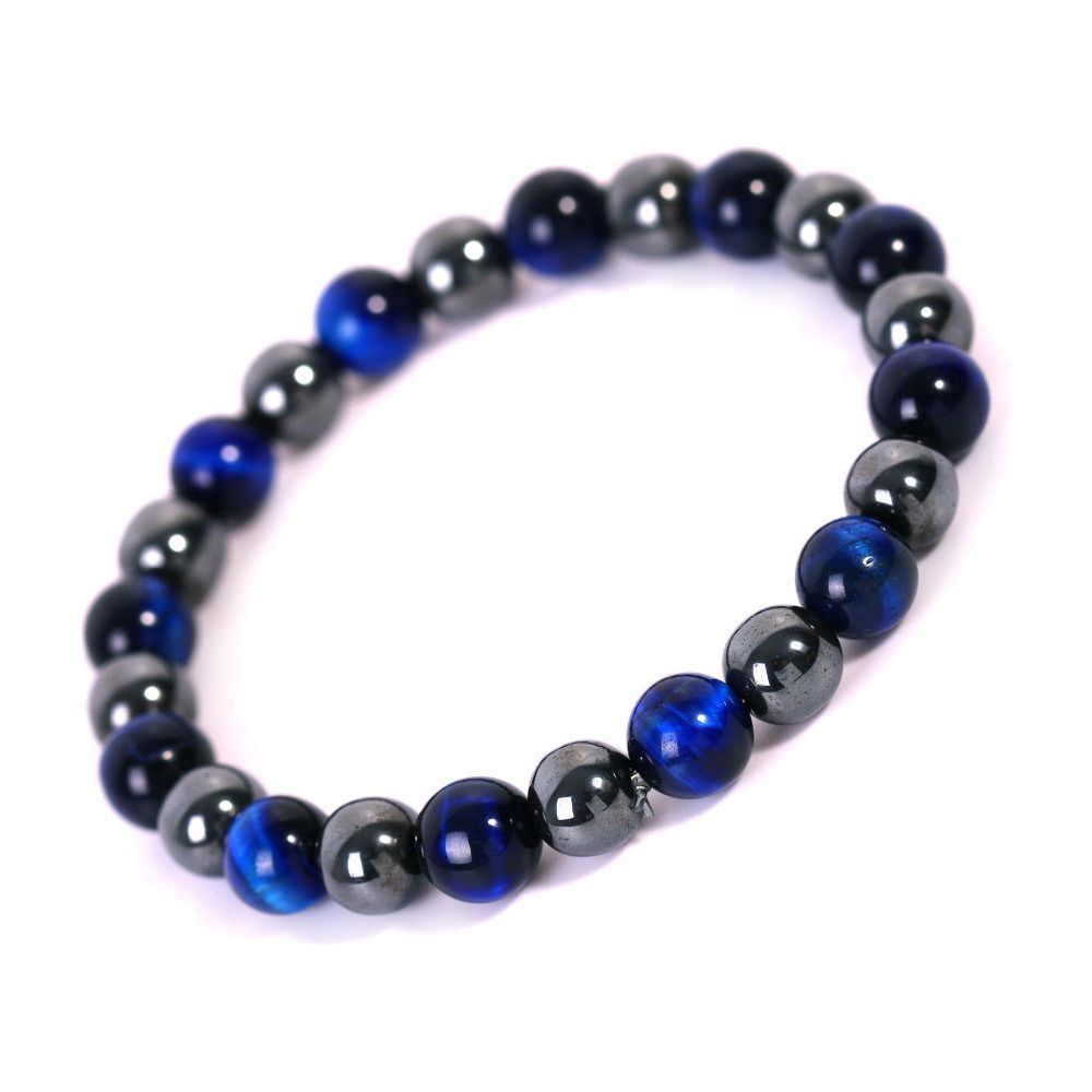 Black Magnet Bright Stone Tricolor Red Green Blue Tigereye Beaded Bracelet - Jointcorp