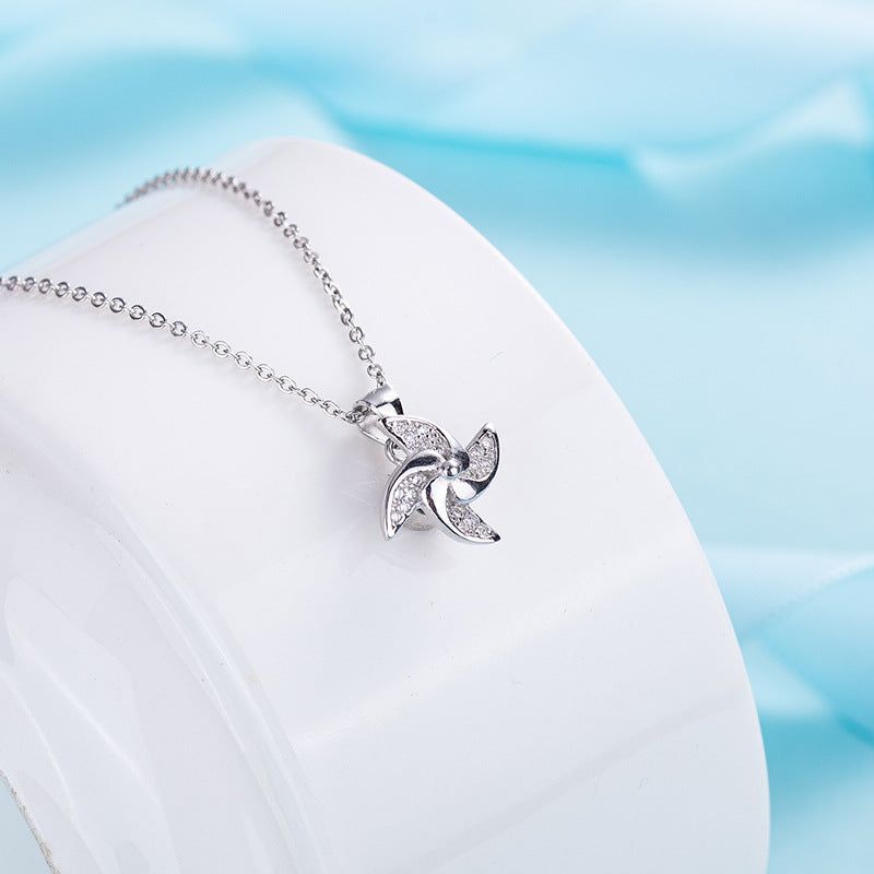 S925 Silver Windmill Women's Necklace Pendant Collar Chain - Jointcorp