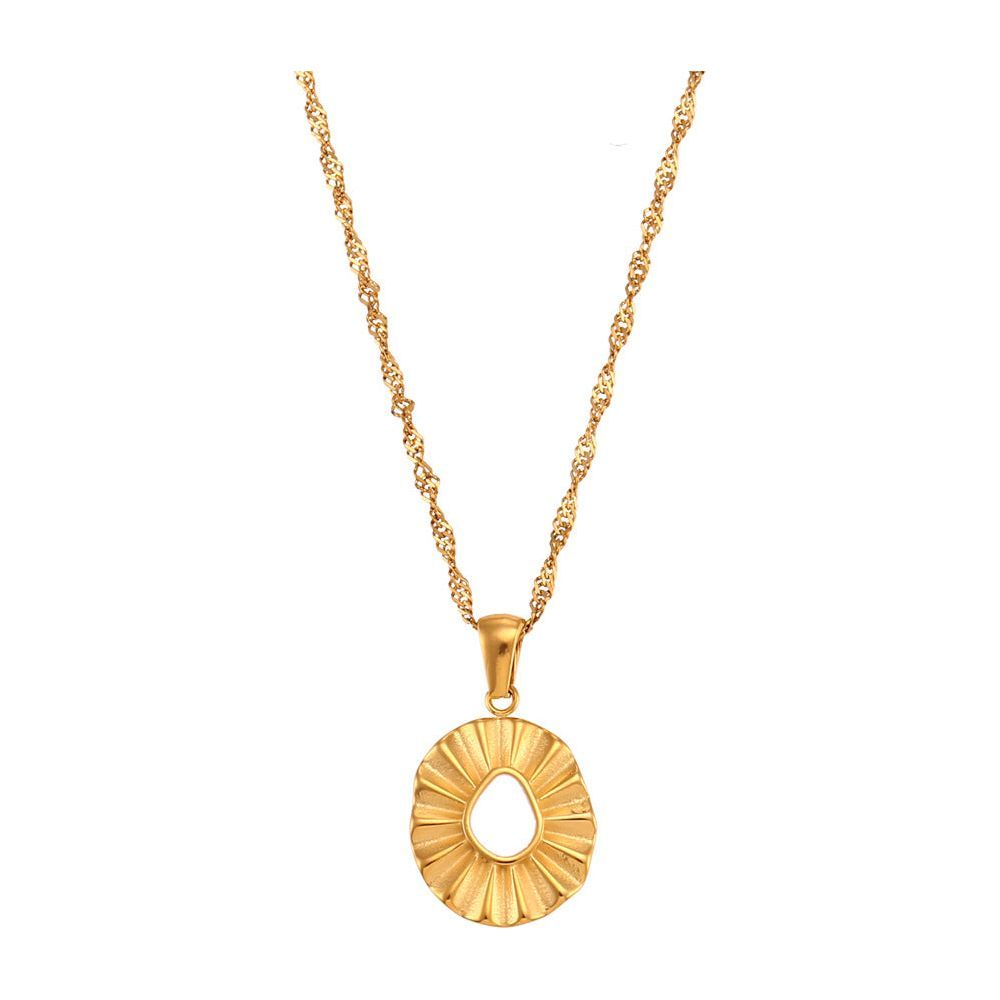 Titanium Steel Water Wave Chain Sunflower Dropping Oil Pendant Necklace