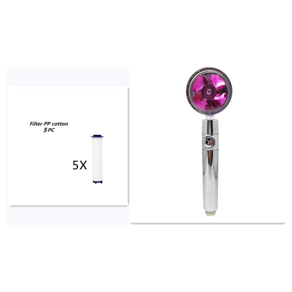 Propeller Driven Shower Head With Stop Button And Cotton Filter Turbocharged High Pressure Handheld Shower Nozzle