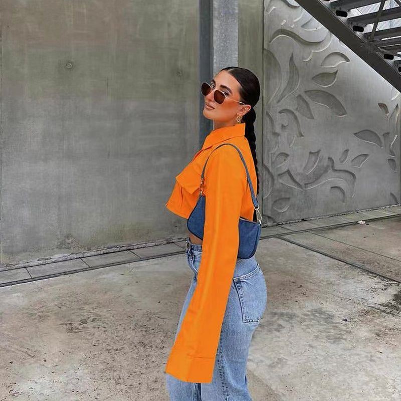 Autumn New Fashion Solid Pocket Short Shirt - Jointcorp