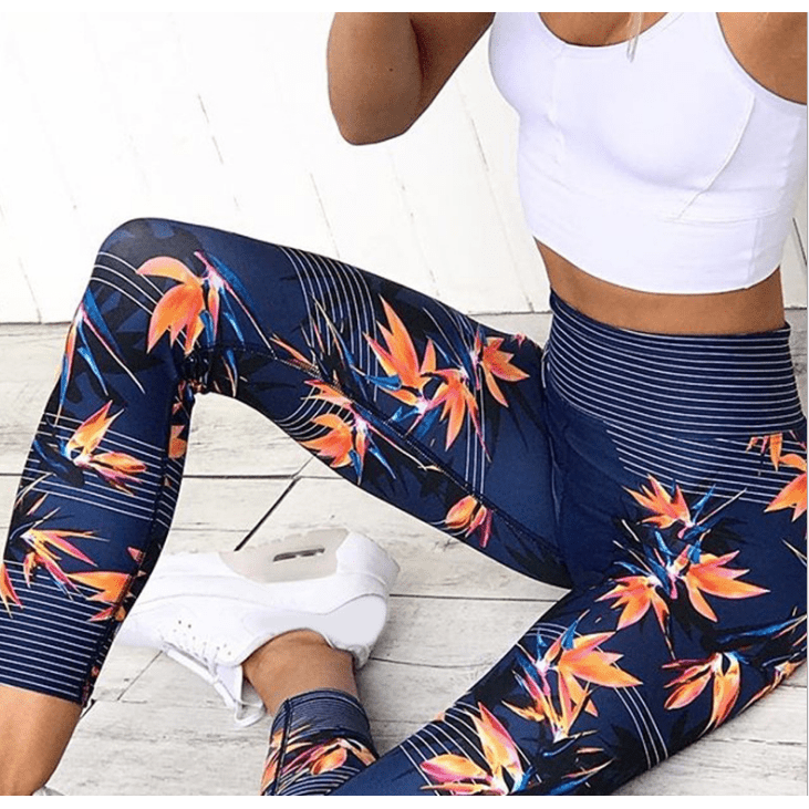 High Waist Yoga Pants Women's Fitness Sports Leggings Band Printing Elastic Gym Workout Tights S-XL Running Pants Plus Size - Jointcorp