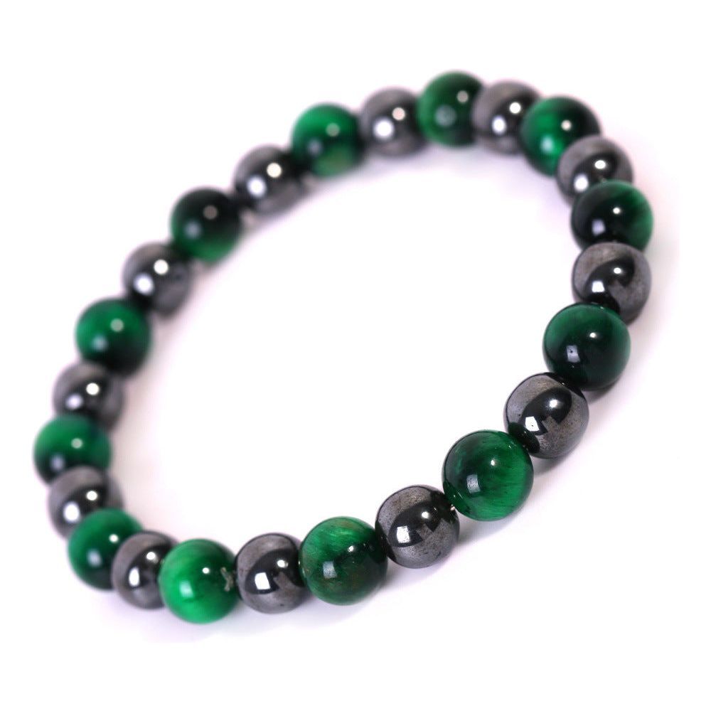 Black Magnet Bright Stone Tricolor Red Green Blue Tigereye Beaded Bracelet - Jointcorp