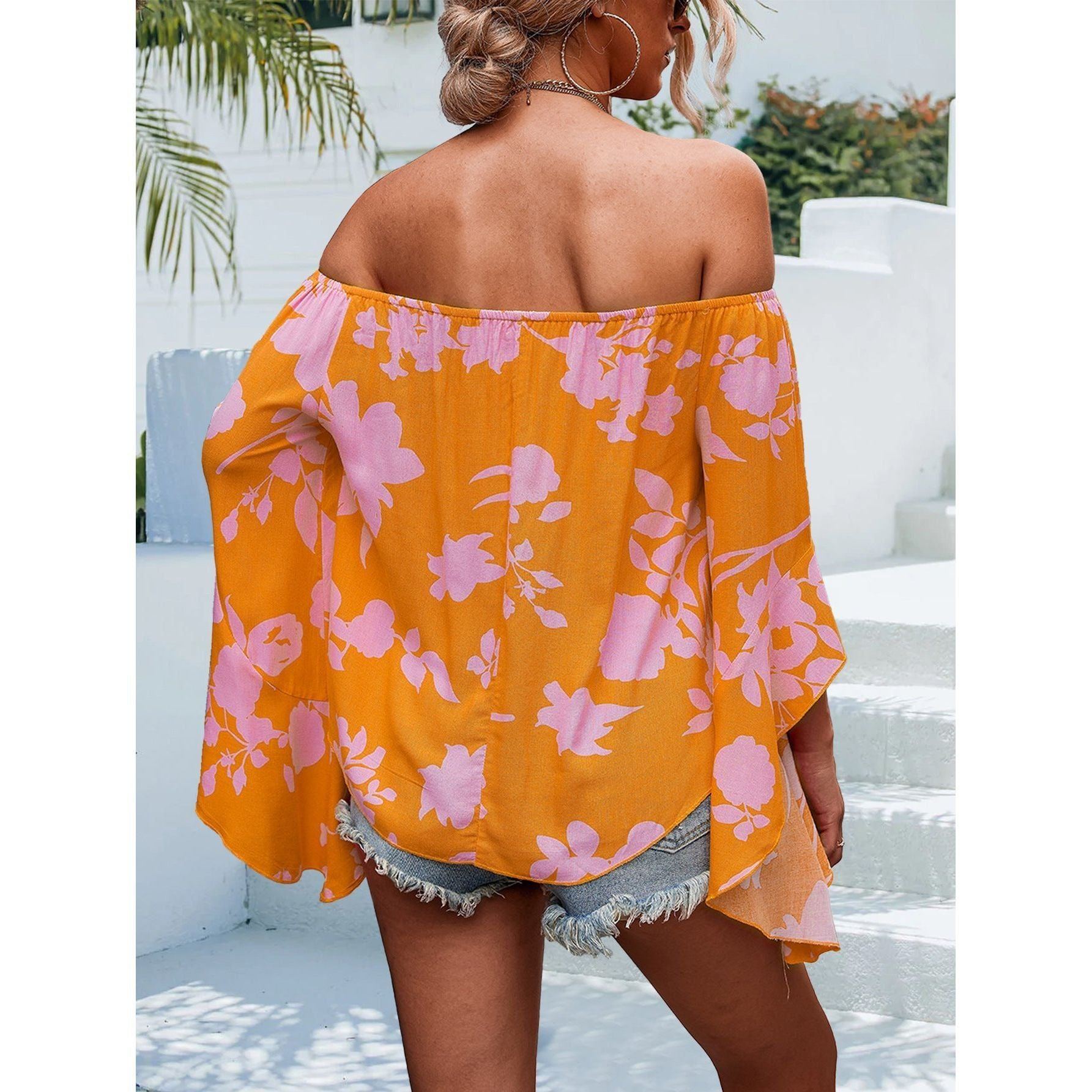 Women's Fashion Flared Sleeves Printed Top