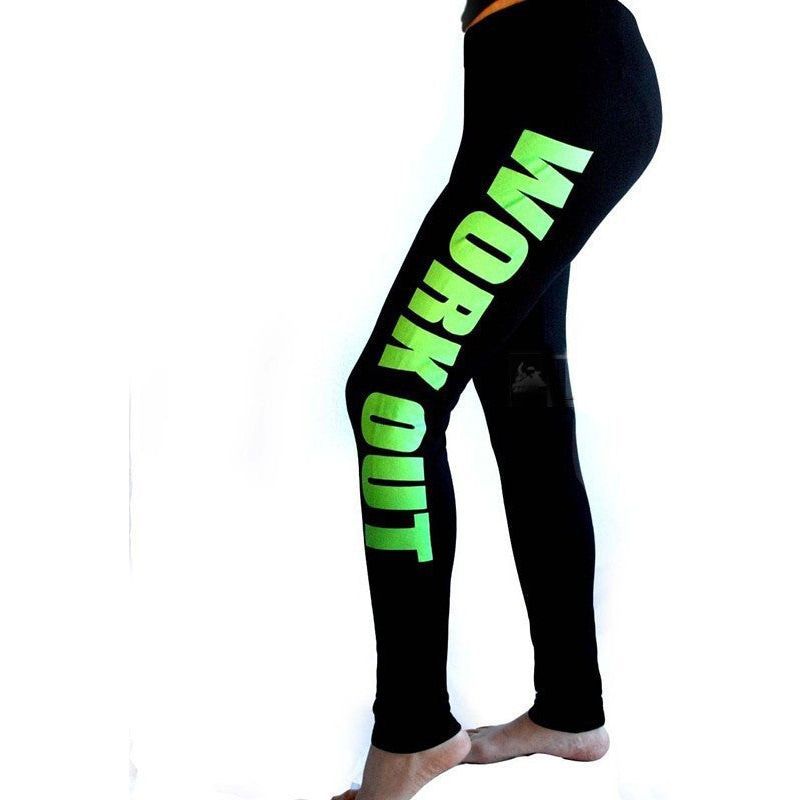 Letter printed cotton leggings mid-rise cropped pants yoga pants - Jointcorp