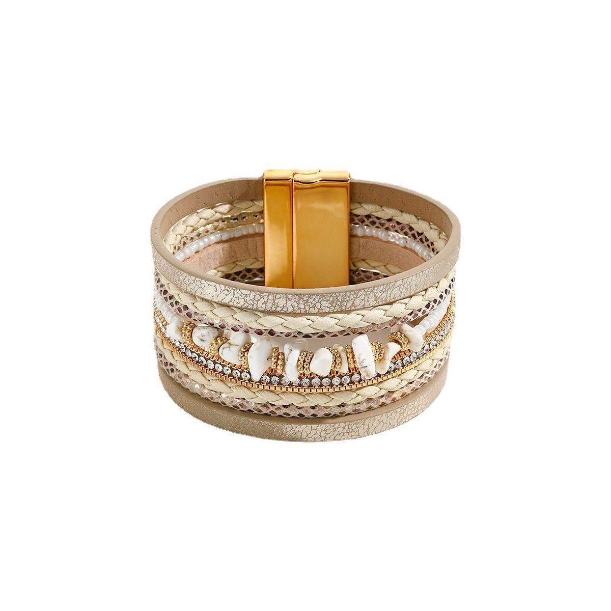 Irregular Turquoise Design Wide-brimmed Leather Bracelet Creative Rhinestone-encrusted - Jointcorp