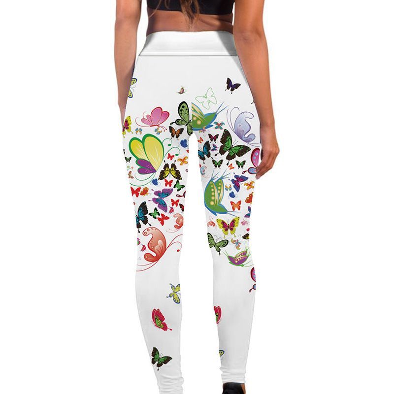 Printed Floral Butterfly Leggings High Waist Slim Yoga Pants Leggings - Jointcorp