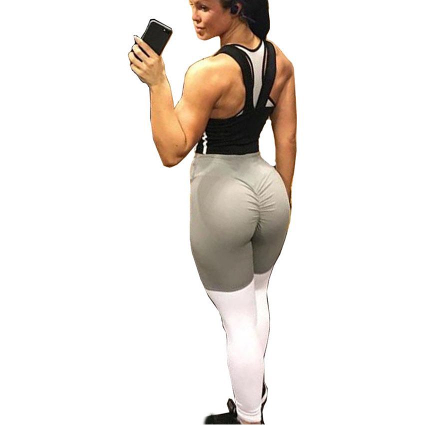 Contrast stitching buttocks folds sports yoga pants High-elastic slim hips leggings - Jointcorp