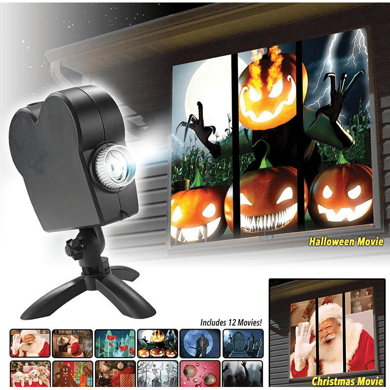 Halloween Christmas Laser Projector 12 Movies Disco Light Mini Window Home Theater Projector Indoor Outdoor Projector