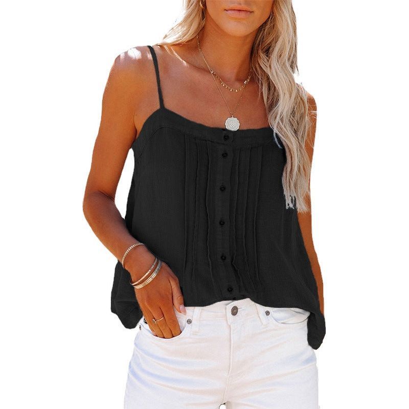 Outer Wear Top Button Square Collar Camisole Denim Vest For Women