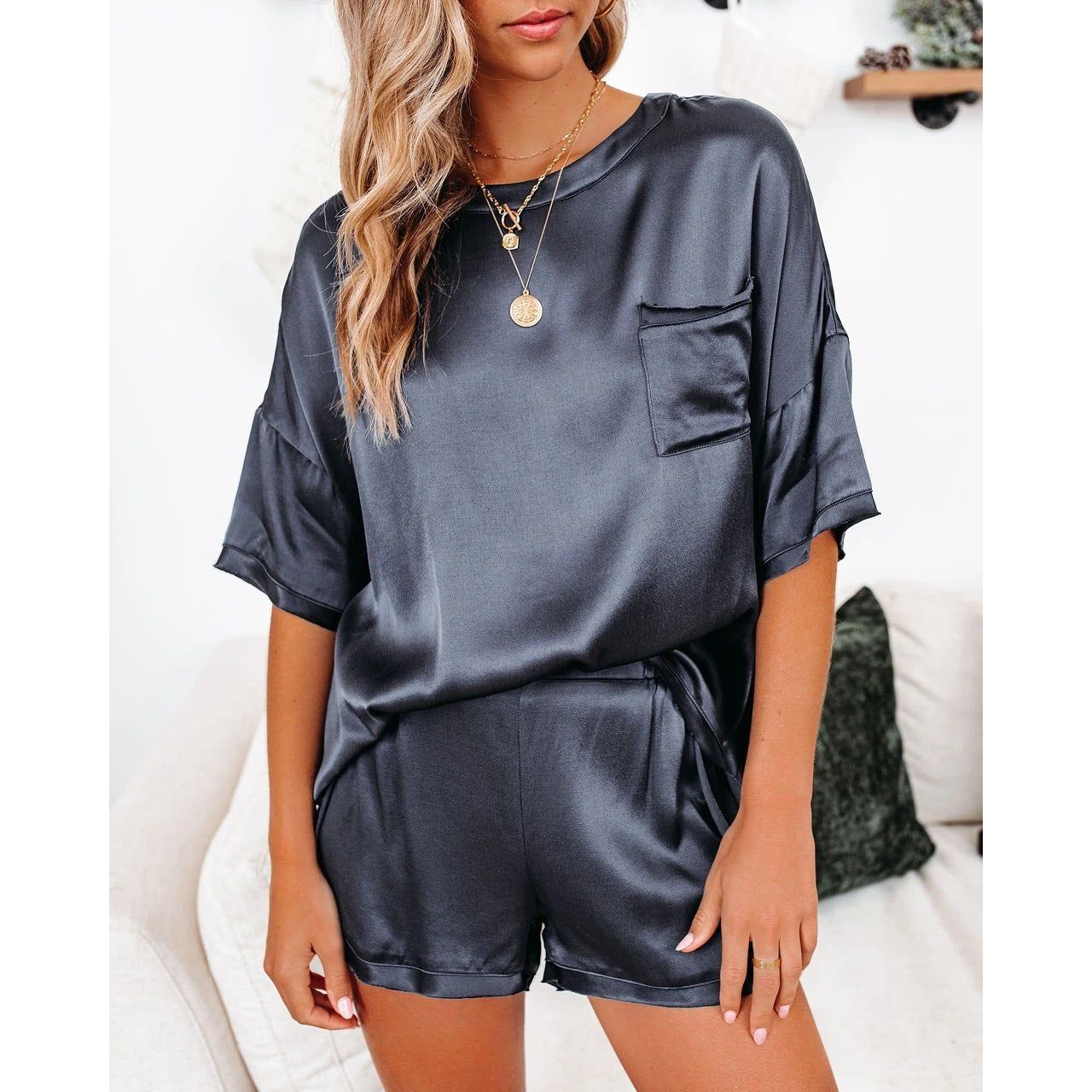Imitation Silk Pajamas Home Service Short-Sleeved Shorts Suit - Jointcorp