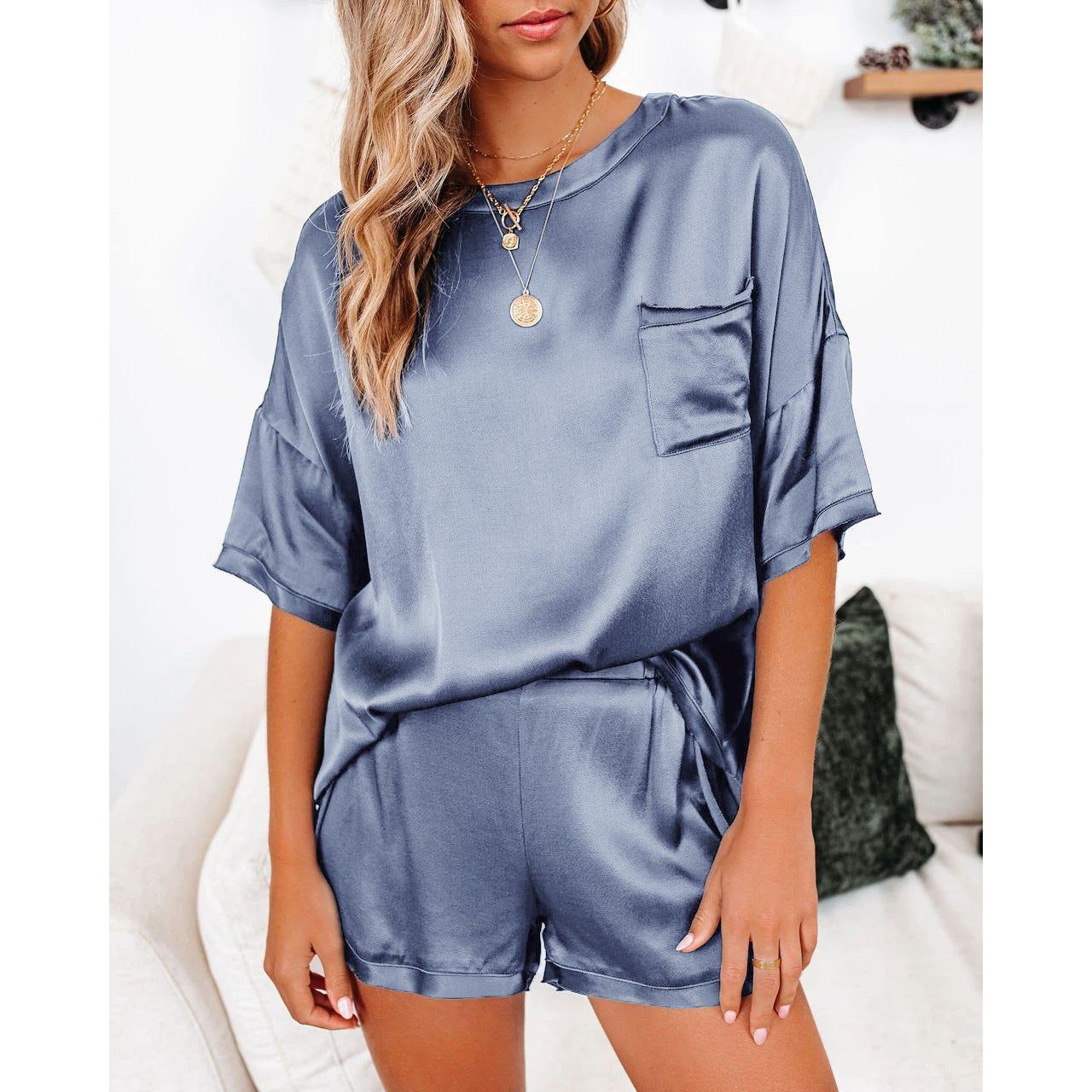 Imitation Silk Pajamas Home Service Short-Sleeved Shorts Suit - Jointcorp