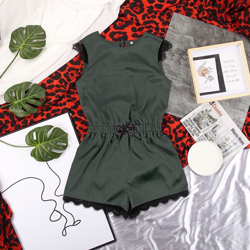 Sexy Halter Satin Vest One Piece Pajamas Women - Jointcorp