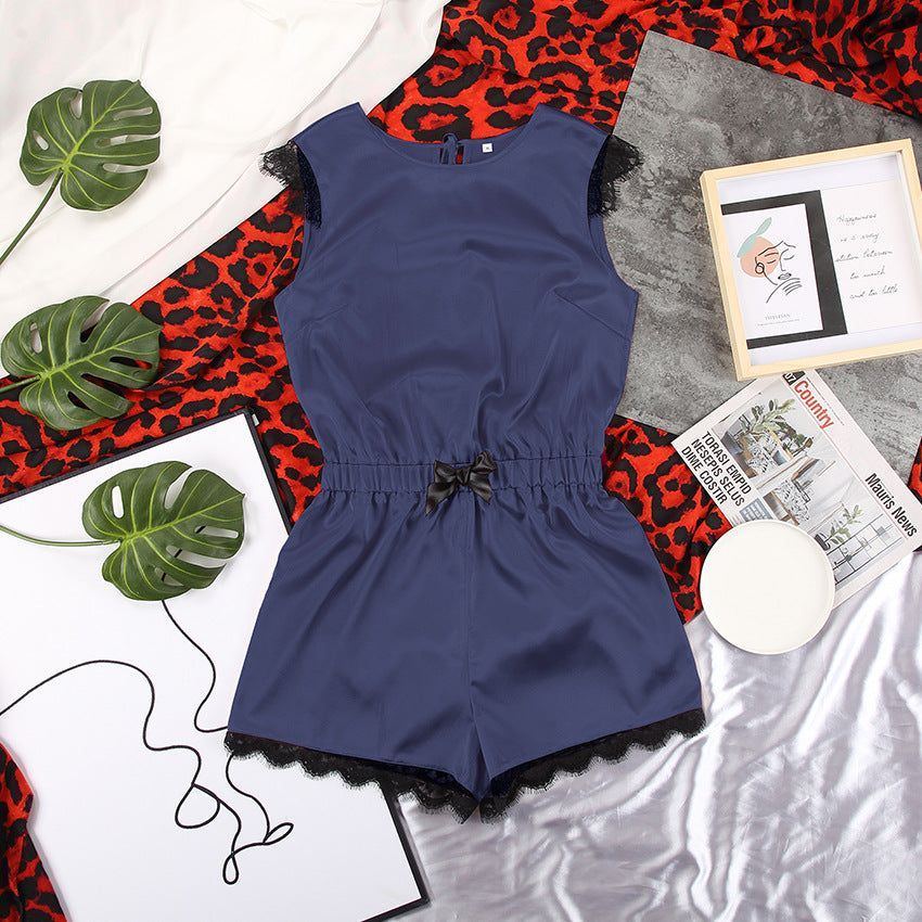 Sexy Halter Satin Vest One Piece Pajamas Women - Jointcorp